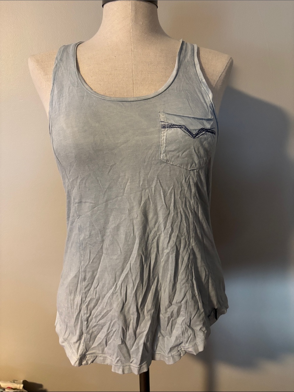 Guess Light Blue Scoop Neck Tank with Embroidered Pocket